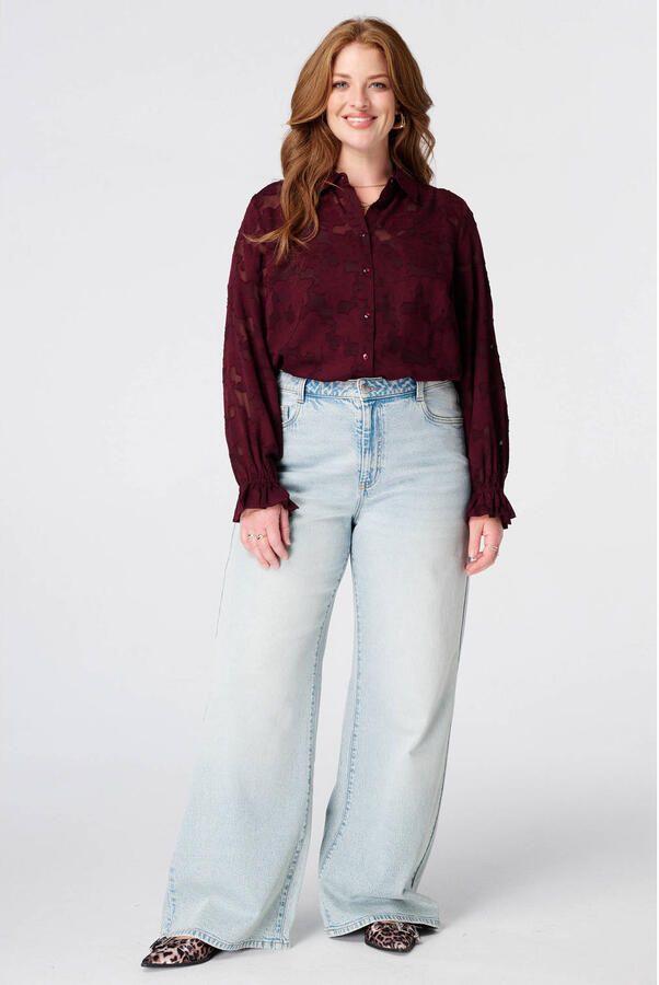 MS Mode jacquard blouse Plus Size donkerrood - Foto 3