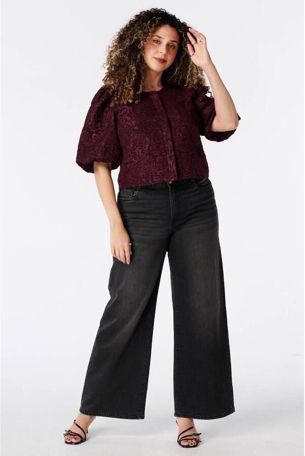 MS Mode jacquard gebloemde jas Plus Size donkerrood