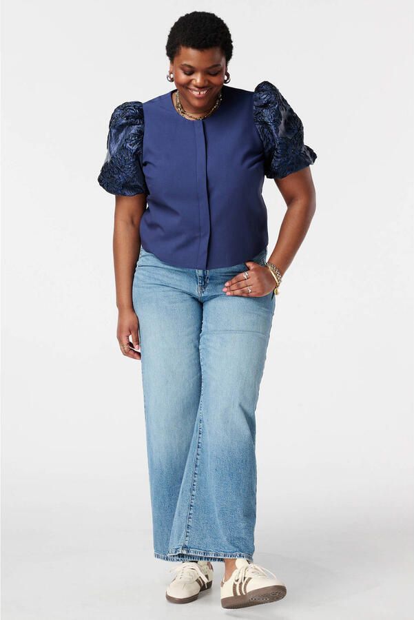 MS Mode jacquard top Plus Size donkerblauw
