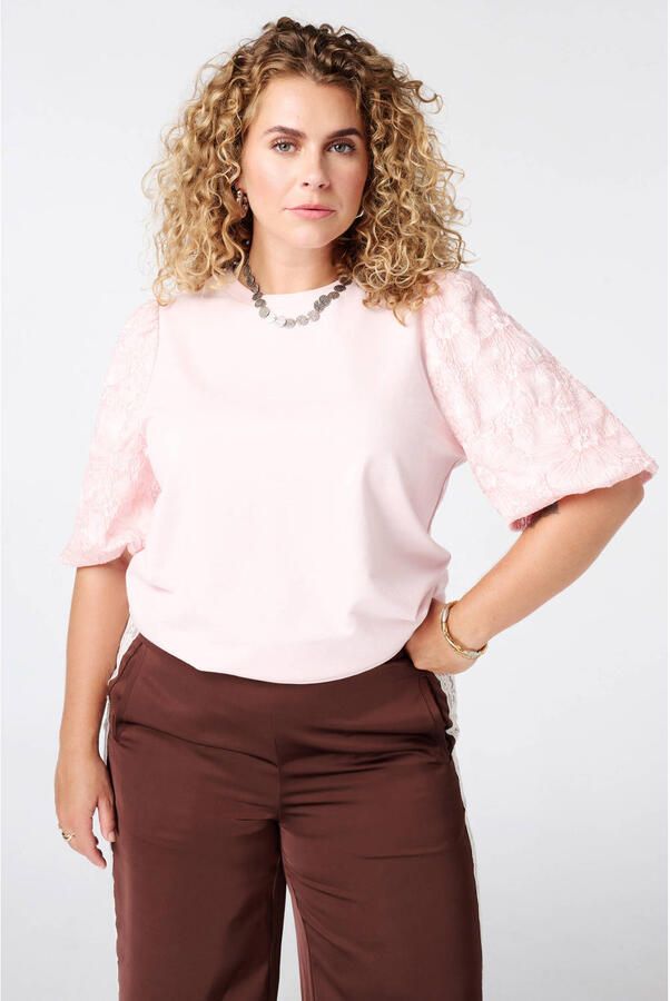 MS Mode jacquard top Plus Size lichtroze