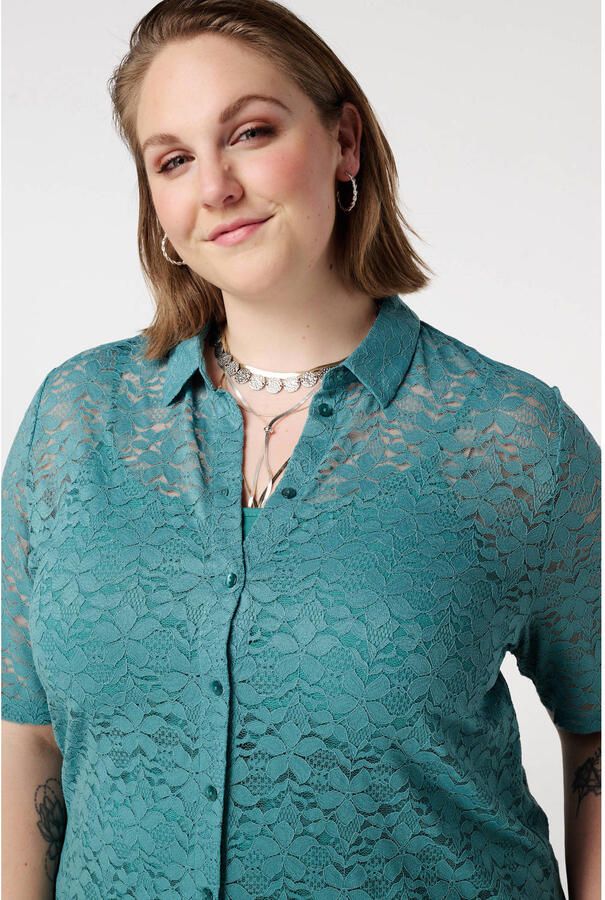 MS Mode kanten blouse petrol