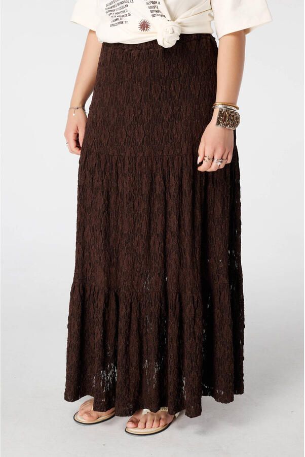 MS Mode kanten uitlopend midi rok Plus Size bruin