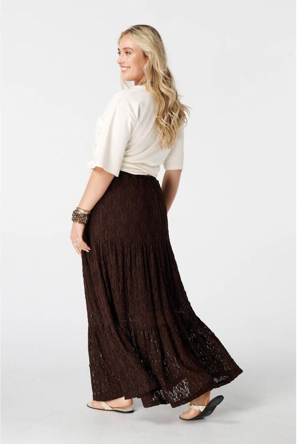 MS Mode kanten uitlopend midi rok Plus Size bruin - Foto 2
