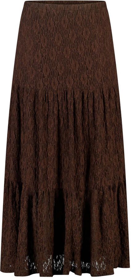 MS Mode kanten uitlopend midi rok Plus Size bruin - Foto 3