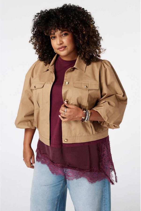 MS Mode katoenen jas Plus Size zand