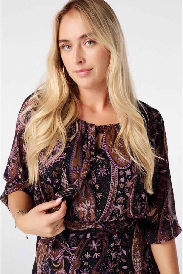MS Mode korte blousejurk met paisley zwart camel paars - Foto 2