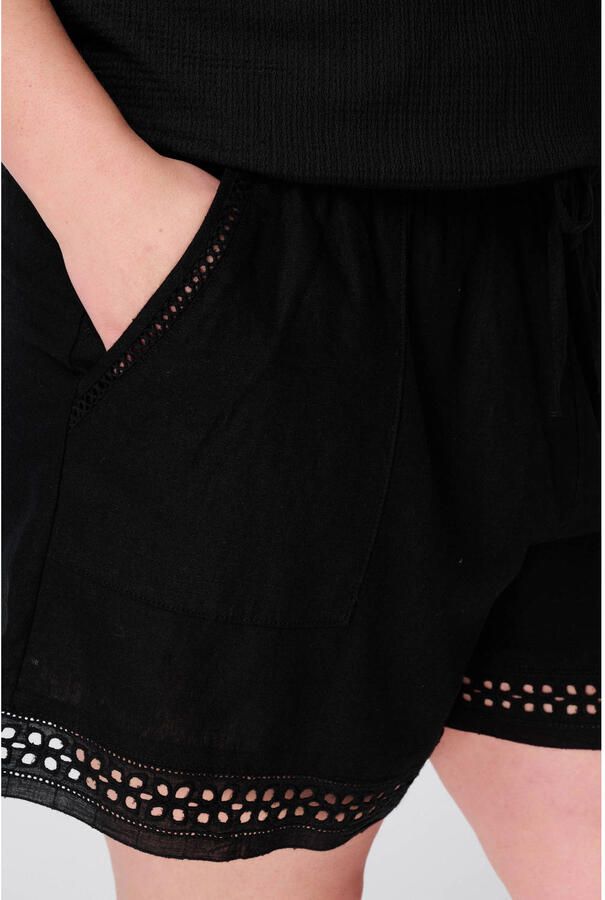 MS Mode linnen loose fit broderie short Plus Size zwart - Foto 2