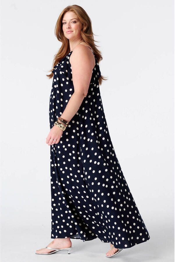 MS Mode maxi jurk Plus Size met ruches en stippen blauw - Foto 3