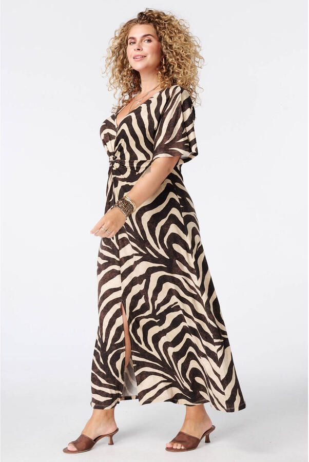 MS Mode maxi jurk Plus Size met split en print bruin - Foto 2
