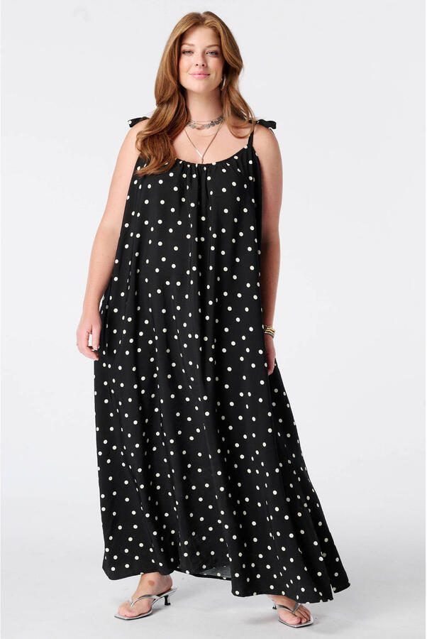MS Mode maxi zomerjurk met stippen Plus Size zwart