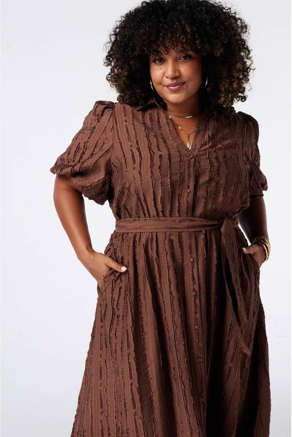 MS Mode midi blousejurk bruin