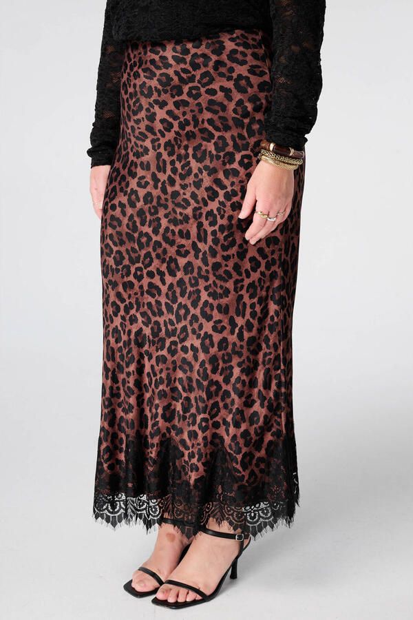MS Mode midi rok Plus Size met panterprint bruin