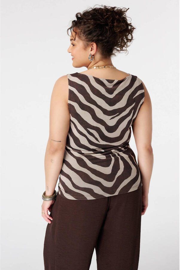 MS Mode mouwloze top met plooien en zebraprint Plus Size bruin - Foto 2