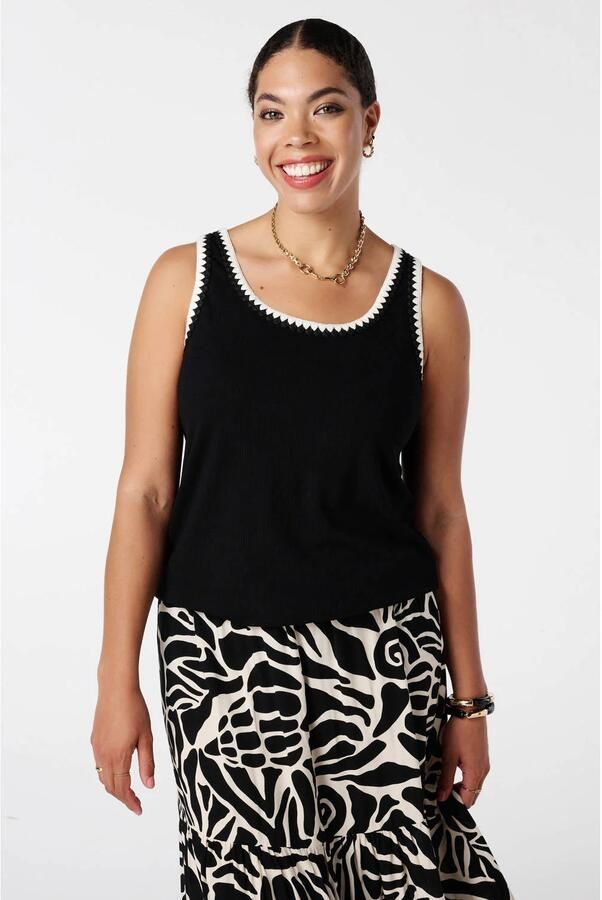 MS Mode mouwloze top zwart rib gebreid