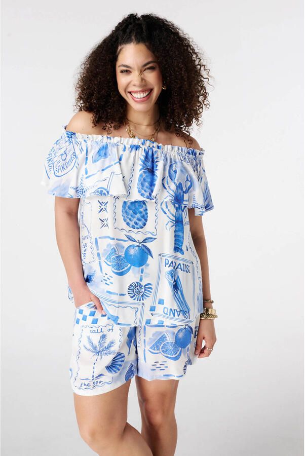 MS Mode off shoulder rechtvallend top Plus Size blauw