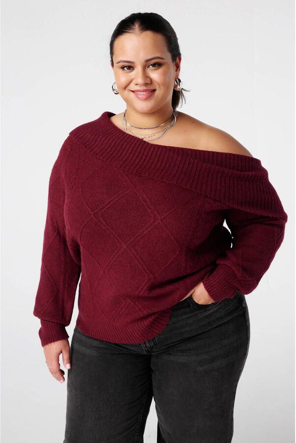 MS Mode off shoulder trui donkerrood