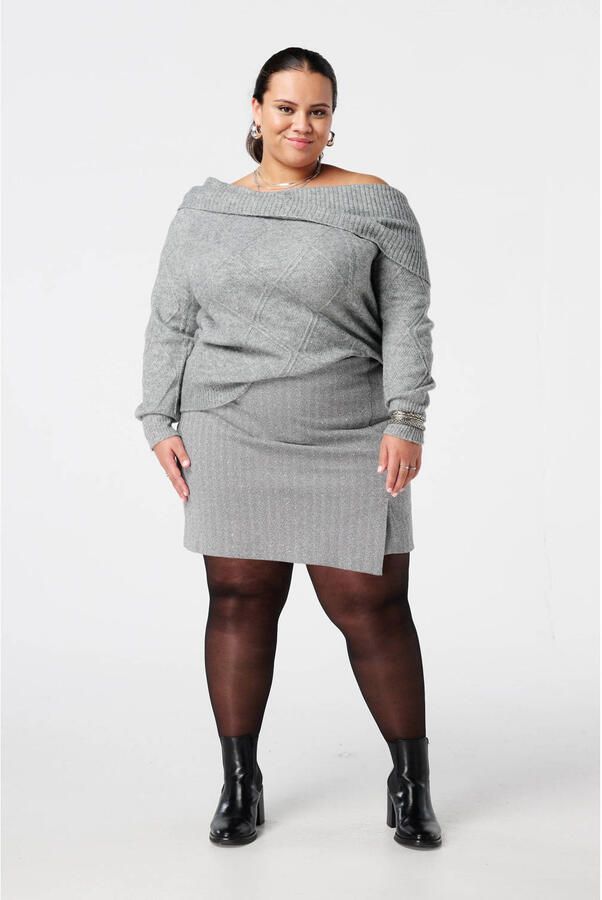 MS Mode off shoulder trui grijs