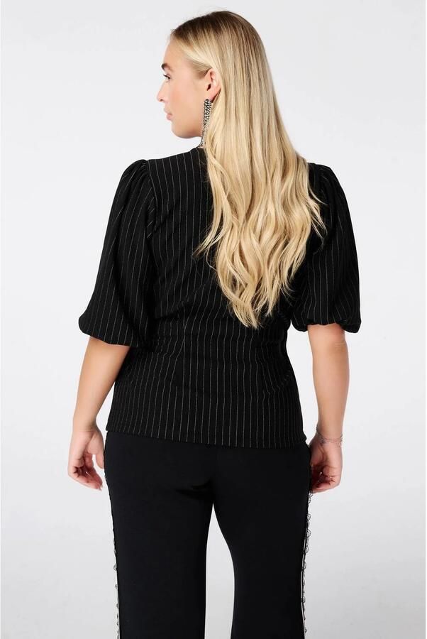 MS Mode overslagtop met krijtstreep en glitters zwart - Foto 3