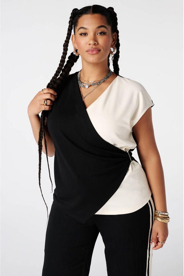 MS Mode overslagtop Plus Size zwart