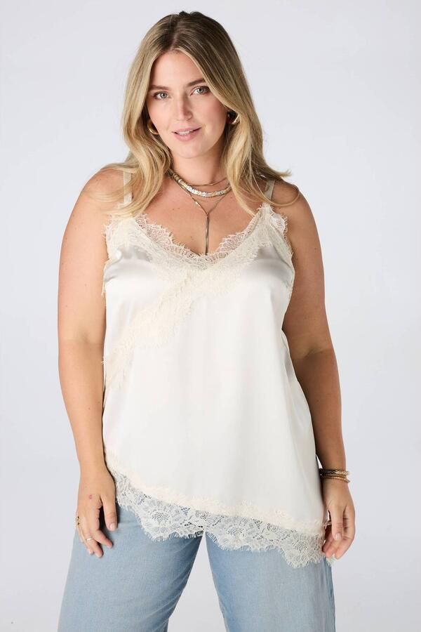 MS Mode Plus Size asymmetrische top crème