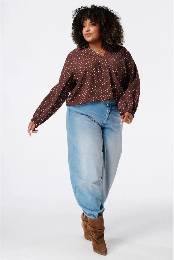 MS Mode Plus Size blouse met stippen bruin ecru