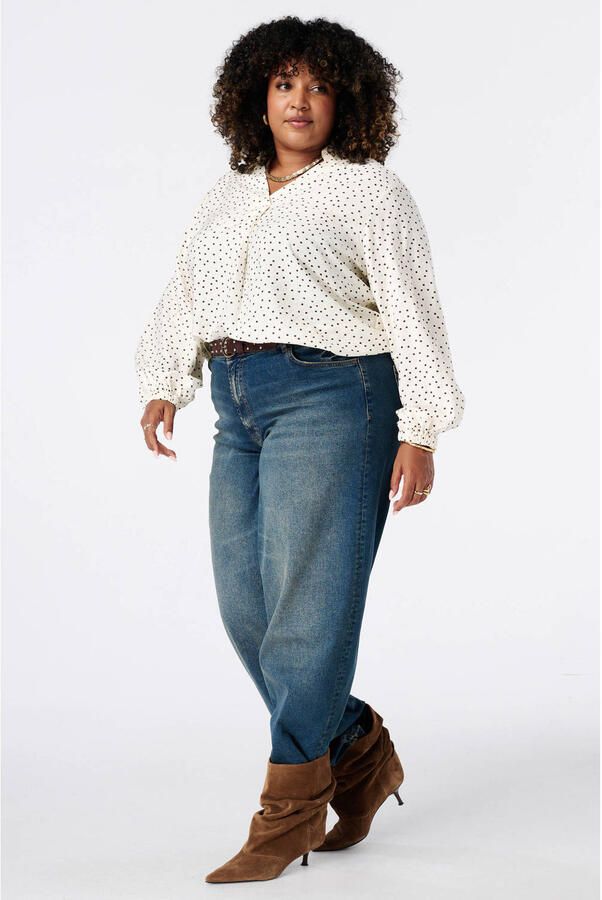 MS Mode Plus Size blouse met stippen ecru bruin