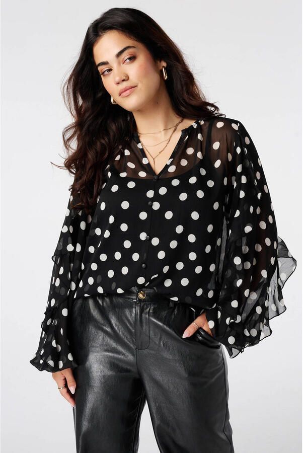 MS Mode Plus Size blouse met stippen zwart wit