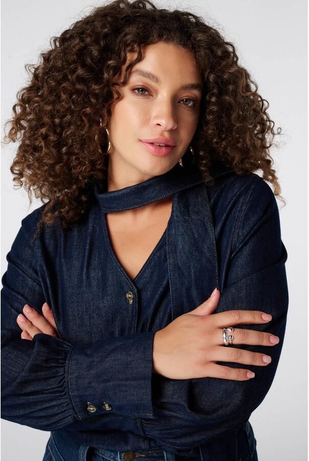 MS Mode Plus Size denim blouse donkerblauw