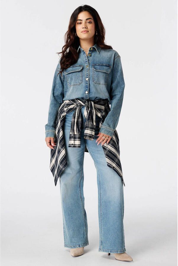 MS Mode Plus Size denim blouse mediumblauw