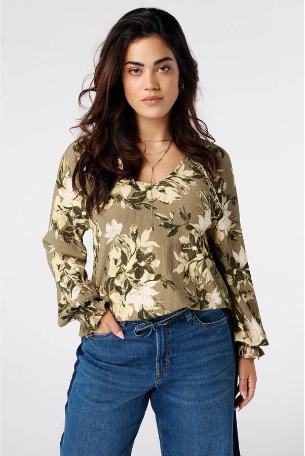 MS Mode Plus Size gebloemde top kaki