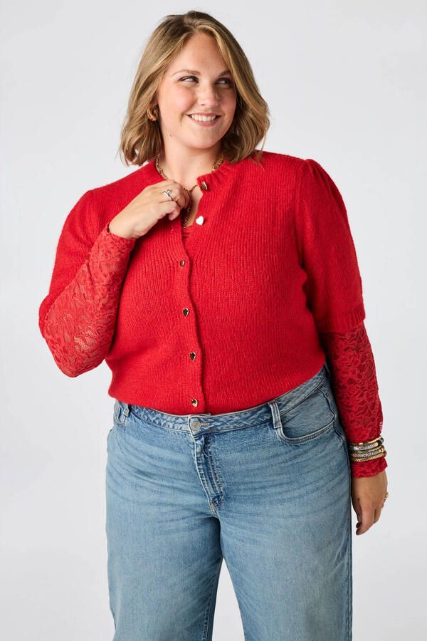 MS Mode Plus Size gebreid vest met wol rood