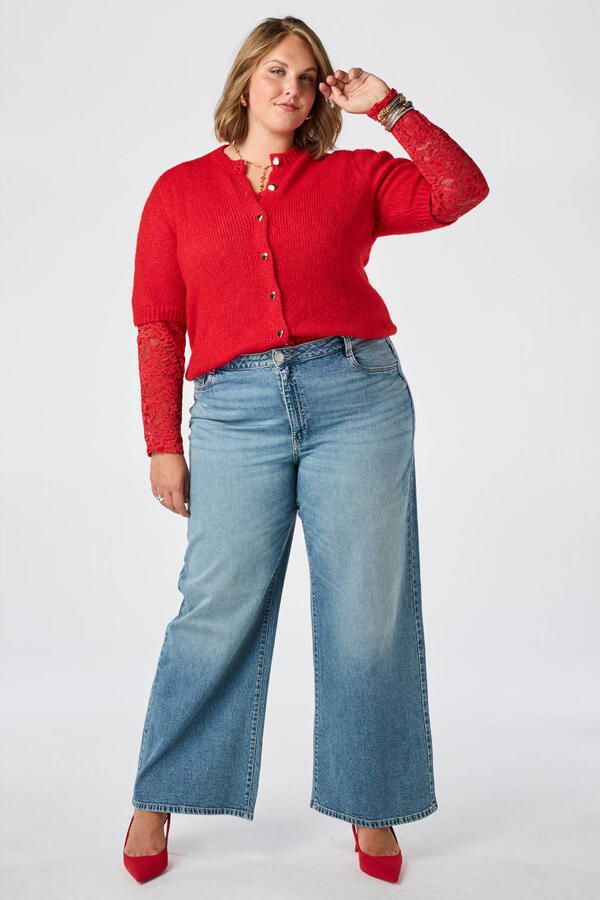 MS Mode Plus Size gebreid vest met wol rood - Foto 3