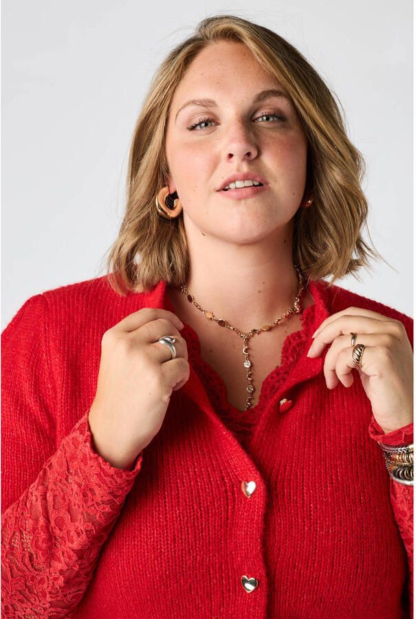 MS Mode Plus Size gebreid vest met wol rood - Foto 2