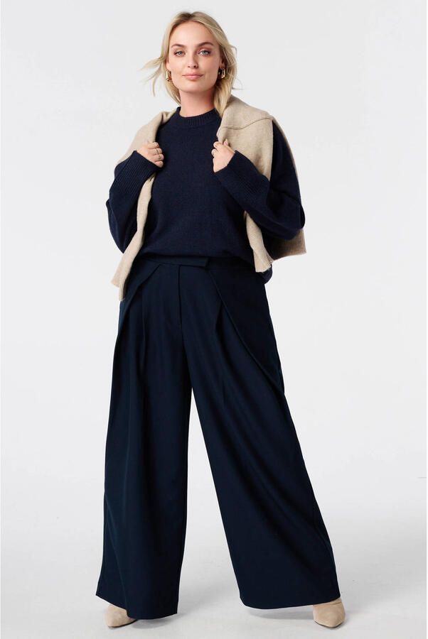 MS Mode Plus Size gebreide trui met wol donkerblauw