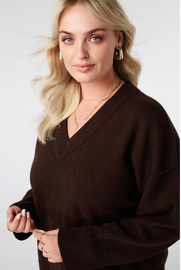 MS Mode Plus Size gebreide trui met wol donkerbruin - Foto 2