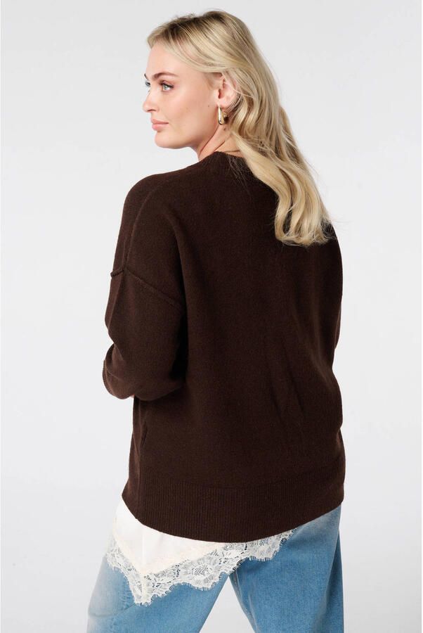 MS Mode Plus Size gebreide trui met wol donkerbruin - Foto 3