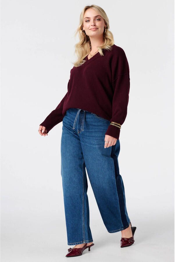 MS Mode Plus Size gebreide trui met wol donkerrood