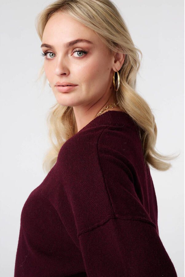 MS Mode Plus Size gebreide trui met wol donkerrood - Foto 3