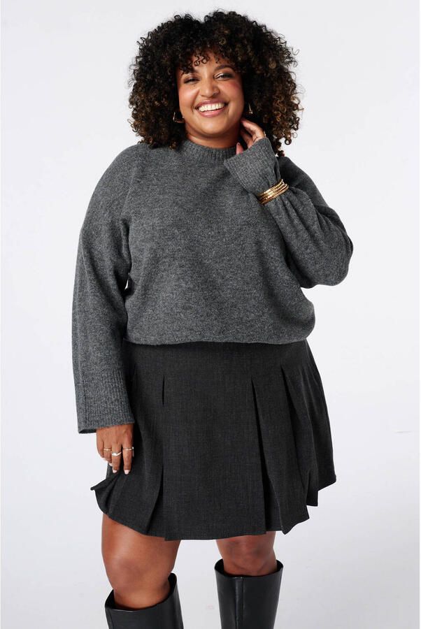 MS Mode Plus Size gebreide trui met wol grijs