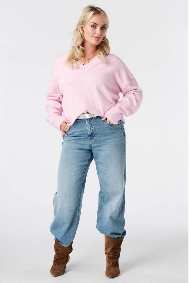 MS Mode Plus Size gebreide trui met wol lichtroze