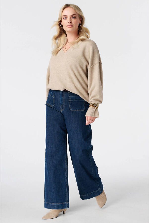 MS Mode Plus Size gebreide trui met wol taupe