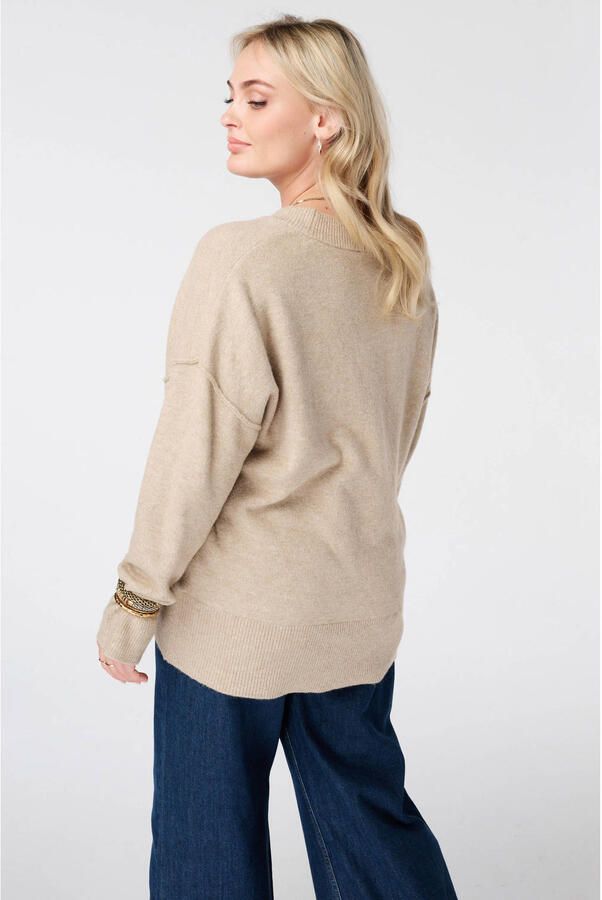 MS Mode Plus Size gebreide trui met wol taupe - Foto 2