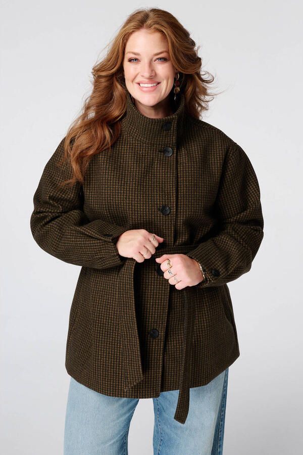 MS Mode Plus Size geruite manteljas met ceintuur bruin