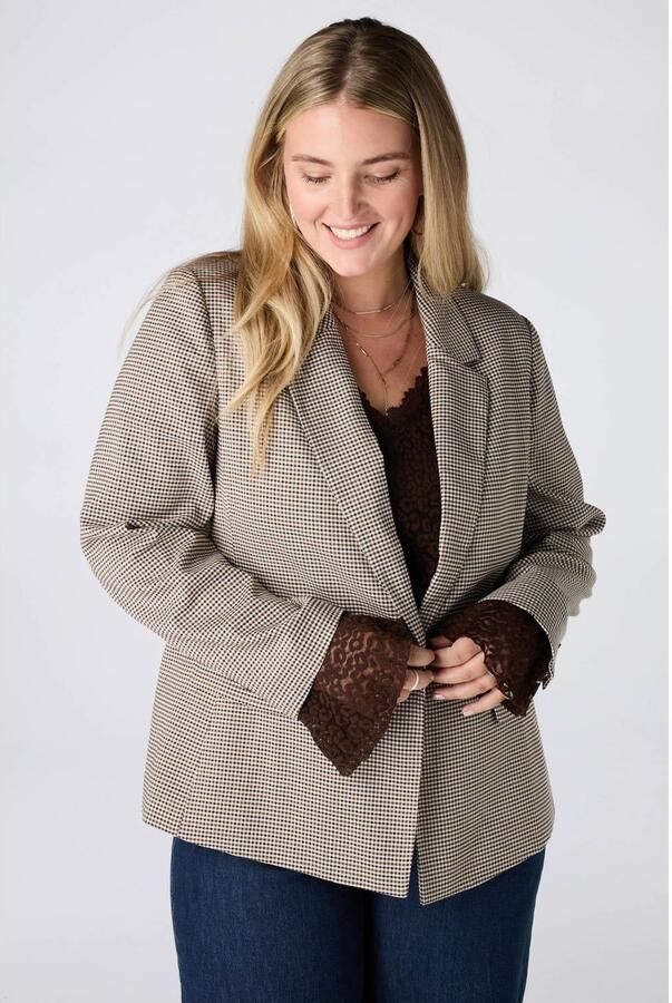 MS Mode Plus Size geruite regular blazer bruin