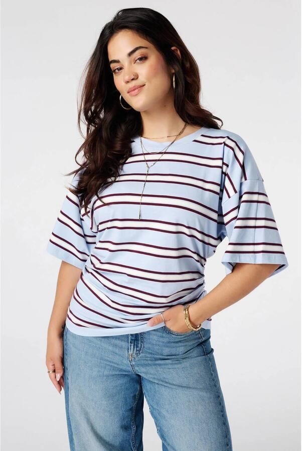 MS Mode Plus Size gestreept T-shirt lichtblauw ecru rood