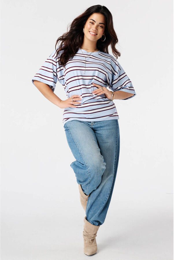 MS Mode Plus Size gestreept T-shirt lichtblauw ecru rood - Foto 3