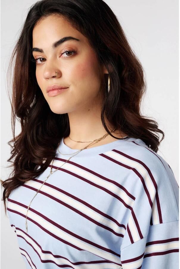 MS Mode Plus Size gestreept T-shirt lichtblauw ecru rood - Foto 2