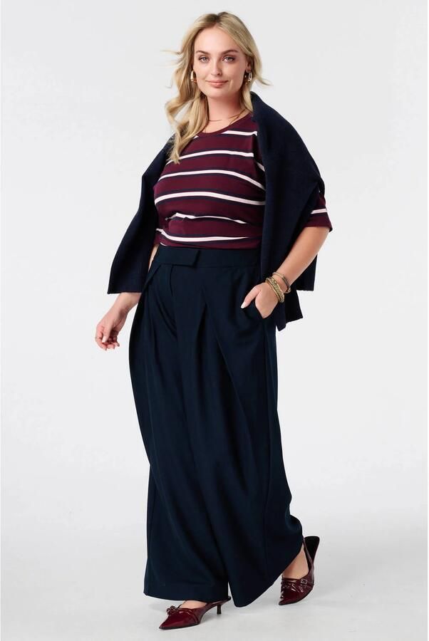 MS Mode Plus Size gestreepte T-shirt donkerrood ecru blauw - Foto 3