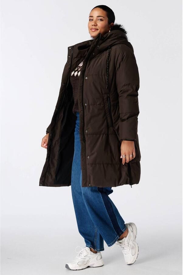 MS Mode Plus Size gewatteerde winterjas donkerbruin