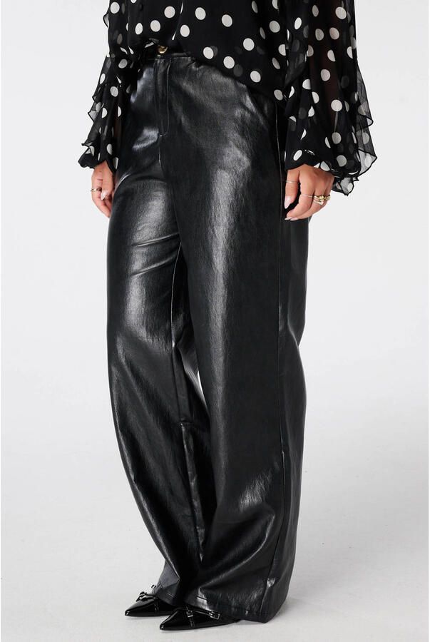 MS Mode Plus Size imitatieleren flared broek zwart
